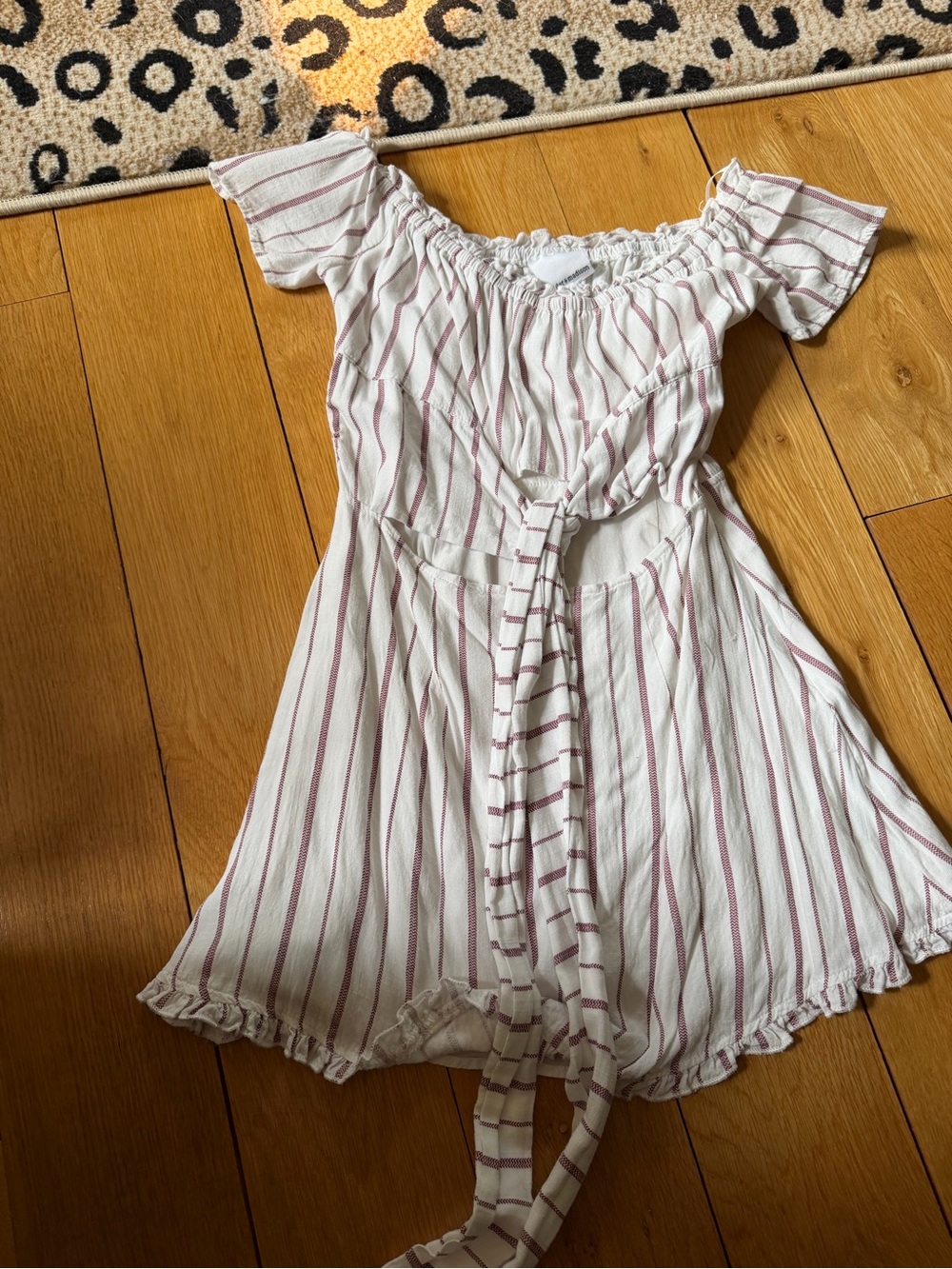 Cotton Lined White and Mauve Striped Off-Shoulder Summer Dress